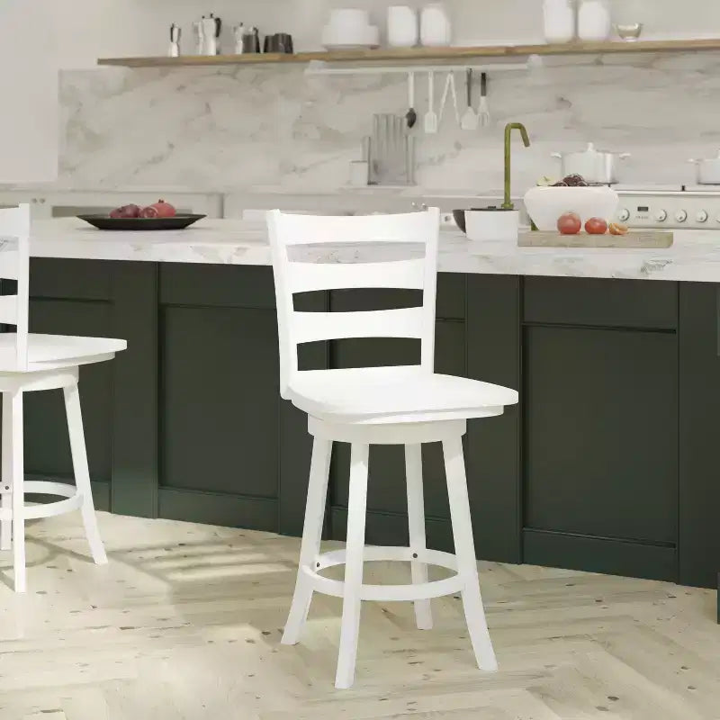 Emma and Oliver Classic Ladderback Counter Height Dining Stool with Wood Seat