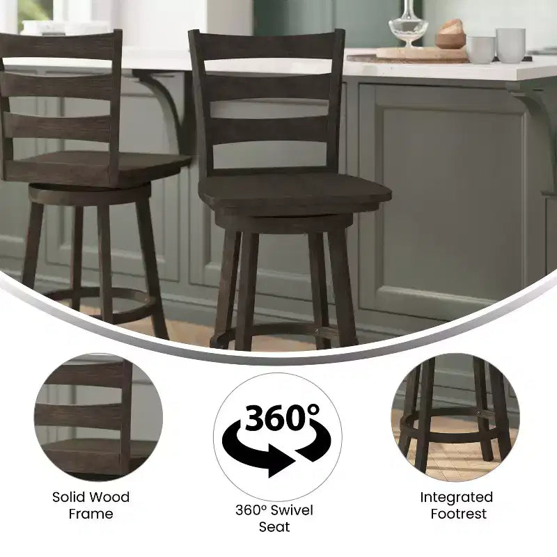 Emma and Oliver Classic Ladderback Counter Height Dining Stool with Wood Seat