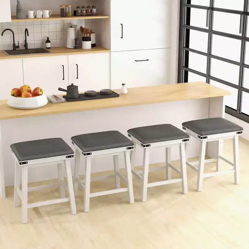 Costway 24'' Dining Bar Stool Set of 2 Counter Height Padded Seat Wood Frame Kitchen Brown/White