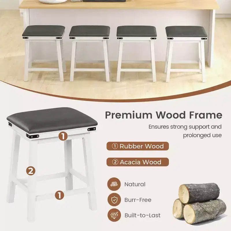 Costway 24'' Dining Bar Stool Set of 2 Counter Height Padded Seat Wood Frame Kitchen Brown/White