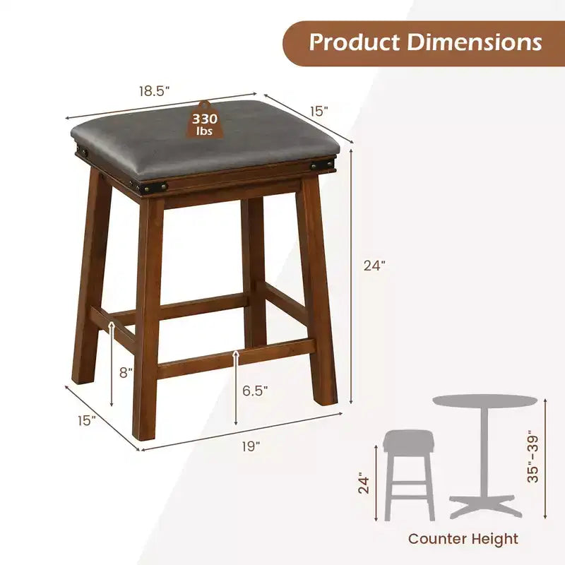 Costway 24'' Dining Bar Stool Set of 2 Counter Height Padded Seat Wood Frame Kitchen Brown/White
