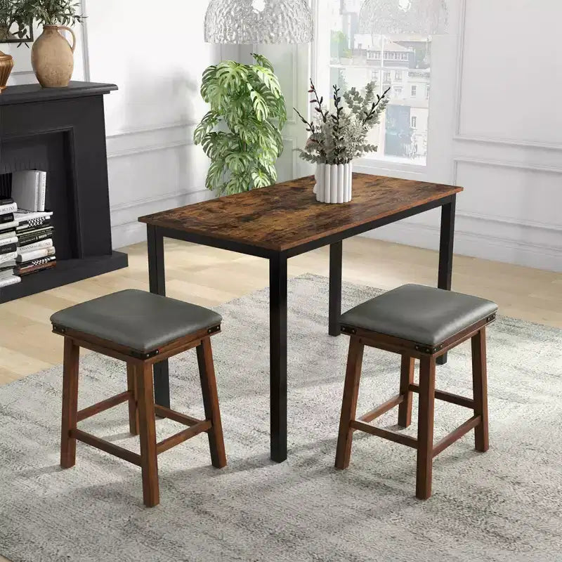 Costway 24'' Dining Bar Stool Set of 2 Counter Height Padded Seat Wood Frame Kitchen Brown/White