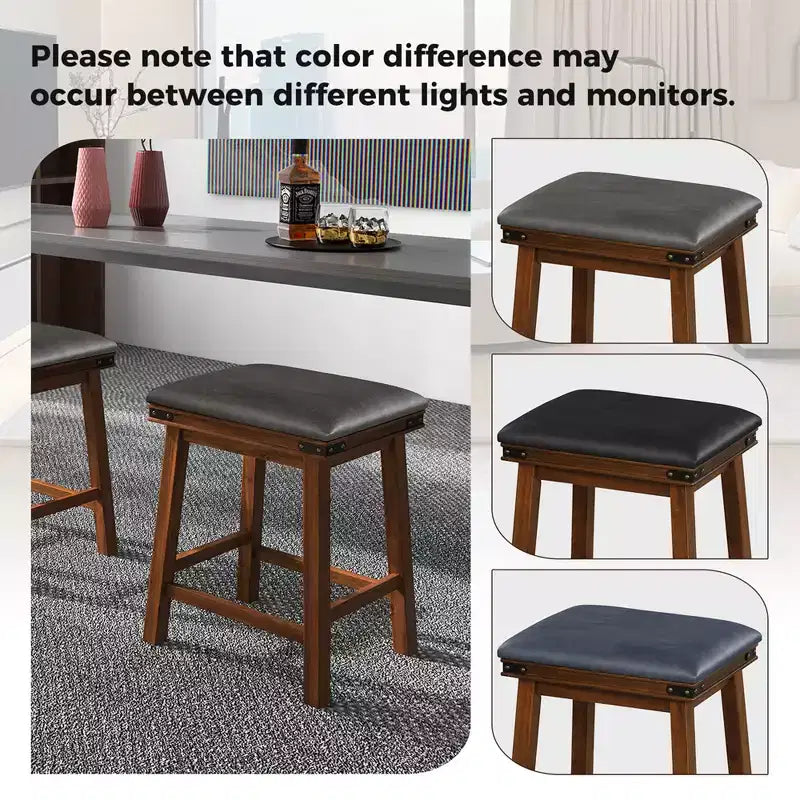 Costway 24'' Dining Bar Stool Set of 2 Counter Height Padded Seat Wood Frame Kitchen Brown/White