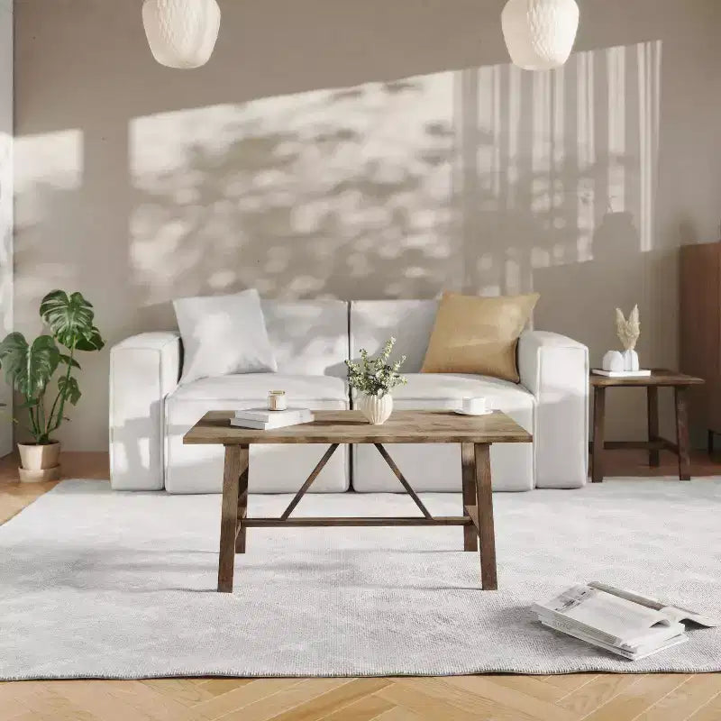 Flash Furniture Eli Solid Wood Farmhouse Coffee Table, Trestle Style Accent Table