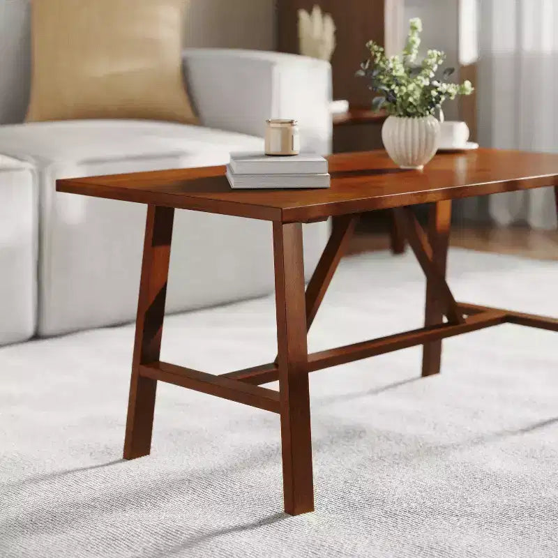 Flash Furniture Eli Solid Wood Farmhouse Coffee Table, Trestle Style Accent Table