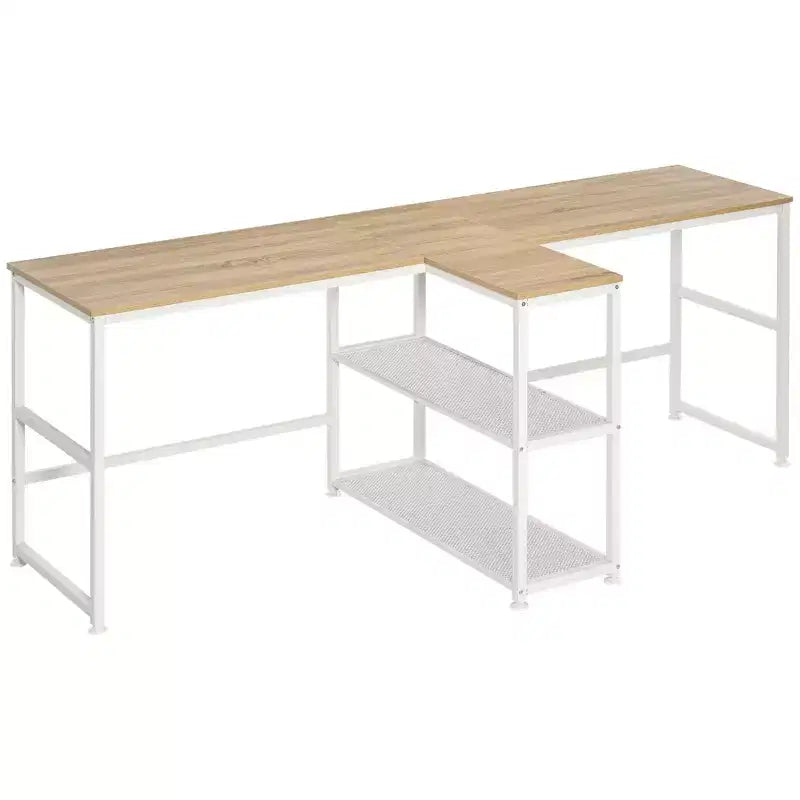 HOMCOM 83 Two Person Computer Desk with 2 Storage Shelves, Double Desk Workstation with Book Shelf, Long Desk Table for Home Office