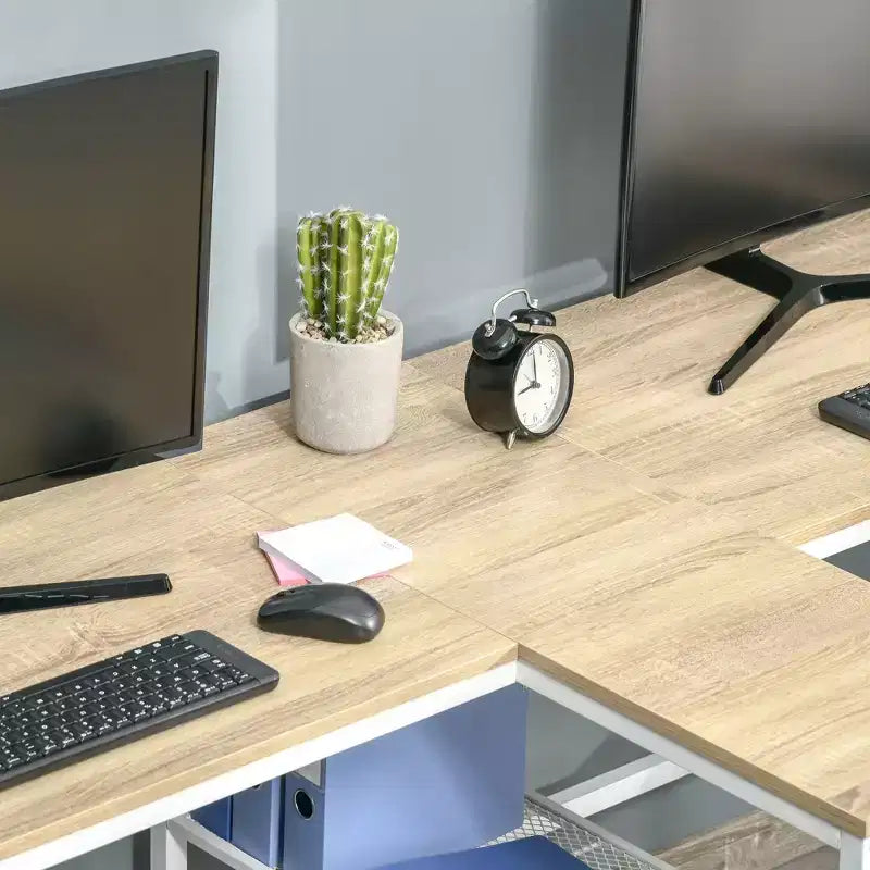 HOMCOM 83 Two Person Computer Desk with 2 Storage Shelves, Double Desk Workstation with Book Shelf, Long Desk Table for Home Office