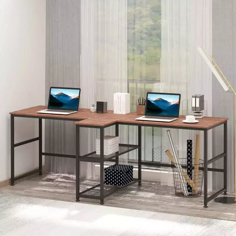 HOMCOM 83 Two Person Computer Desk with 2 Storage Shelves, Double Desk Workstation with Book Shelf, Long Desk Table for Home Office