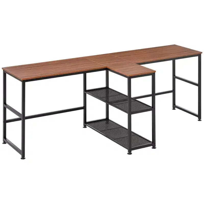 HOMCOM 83 Two Person Computer Desk with 2 Storage Shelves, Double Desk Workstation with Book Shelf, Long Desk Table for Home Office