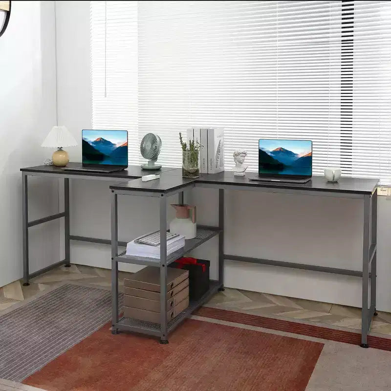 HOMCOM 83 Two Person Computer Desk with 2 Storage Shelves, Double Desk Workstation with Book Shelf, Long Desk Table for Home Office