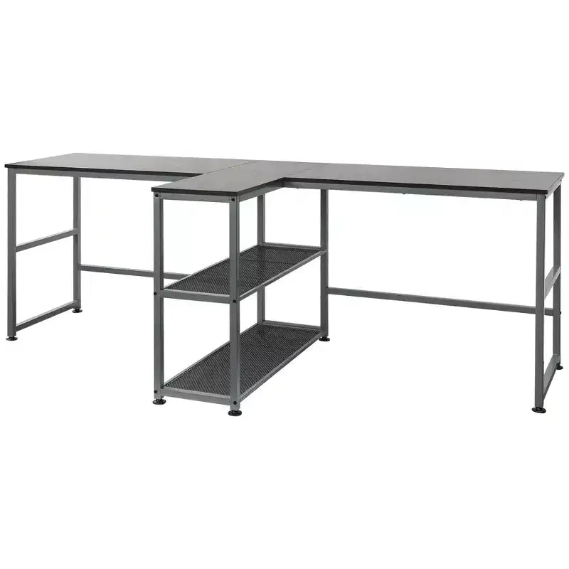 HOMCOM 83 Two Person Computer Desk with 2 Storage Shelves, Double Desk Workstation with Book Shelf, Long Desk Table for Home Office