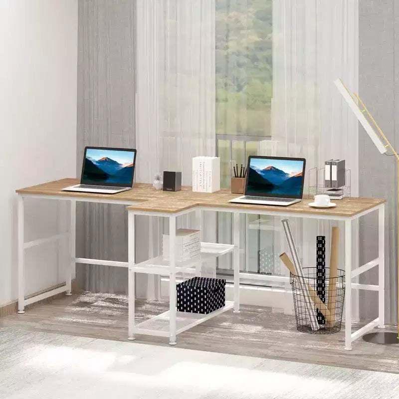 HOMCOM 83 Two Person Computer Desk with 2 Storage Shelves, Double Desk Workstation with Book Shelf, Long Desk Table for Home Office