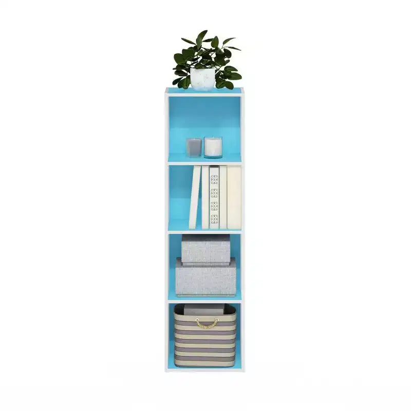 Furinno 4-Tier Reversible Open Bookshelf Slim Storage Bookcase Display Shelf
