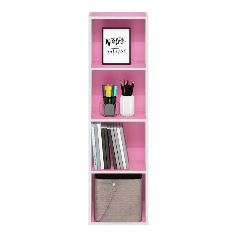 Furinno 4-Tier Reversible Open Bookshelf Slim Storage Bookcase Display Shelf