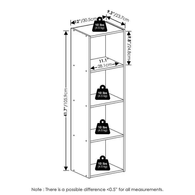 Furinno 4-Tier Reversible Open Bookshelf Slim Storage Bookcase Display Shelf