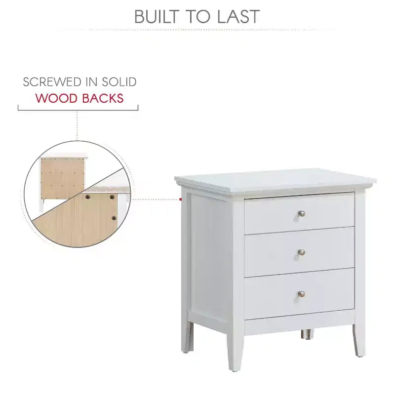 Passion Furniture Hammond 3-Drawer White Nightstand (26 in. H x 24 in. W x 18 in. D)