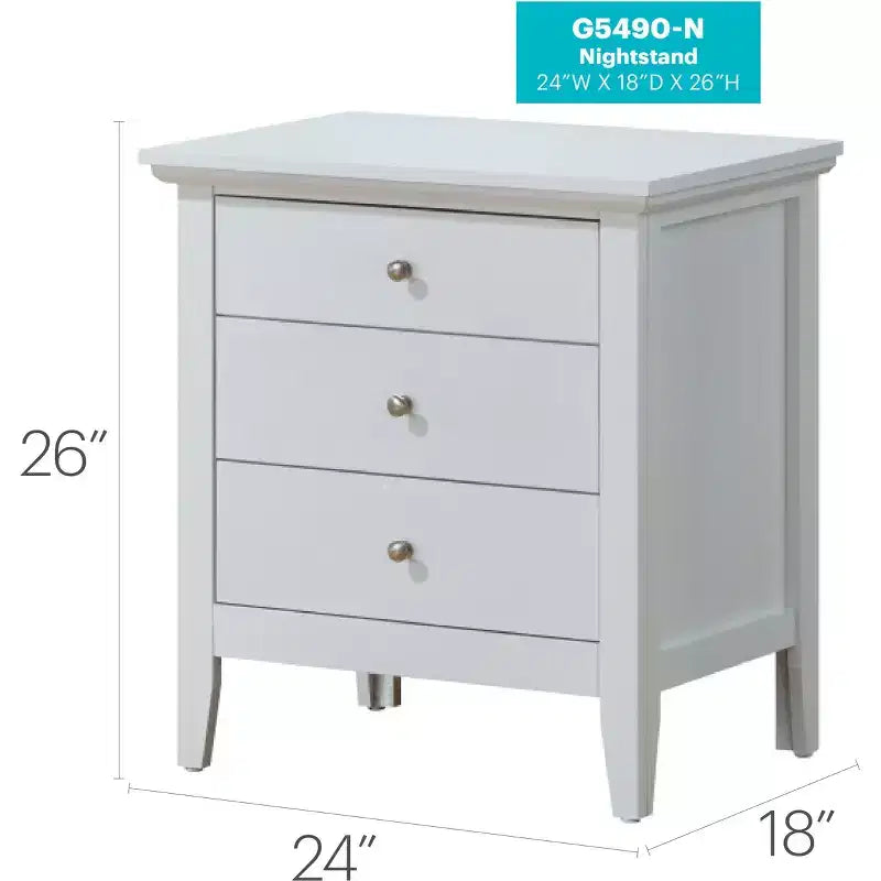 Passion Furniture Hammond 3-Drawer White Nightstand (26 in. H x 24 in. W x 18 in. D)
