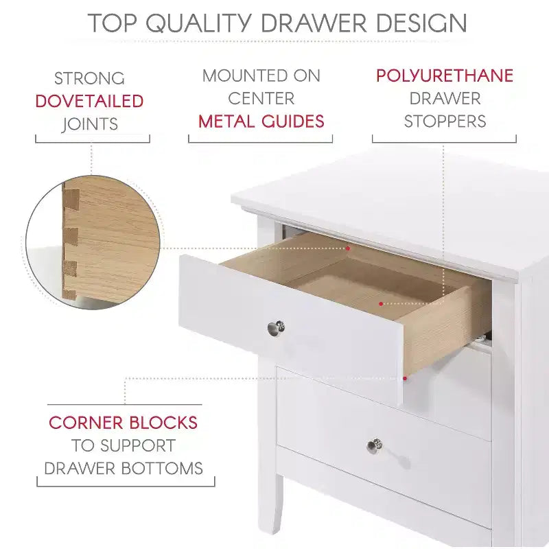 Passion Furniture Hammond 3-Drawer White Nightstand (26 in. H x 24 in. W x 18 in. D)