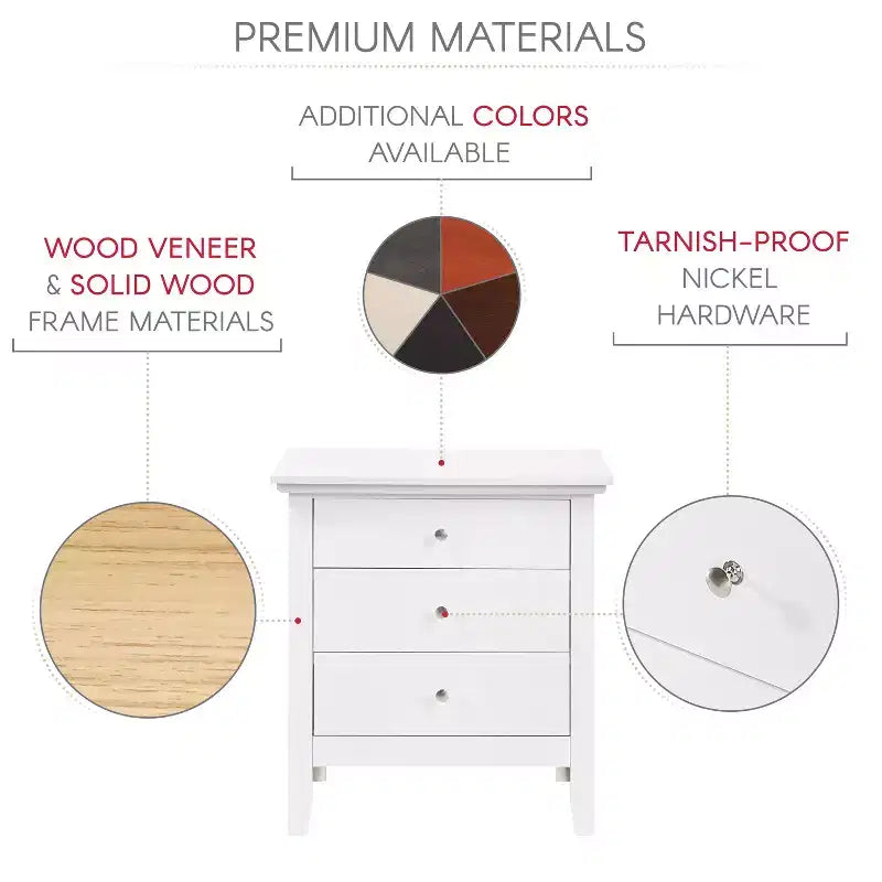 Passion Furniture Hammond 3-Drawer White Nightstand (26 in. H x 24 in. W x 18 in. D)