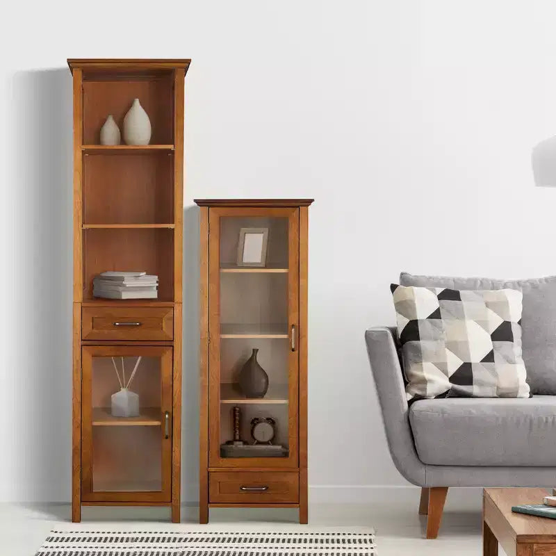 Teamson Home Avery Freestanding Linen Cabinet with Glass Doors, Drawer & Shelves