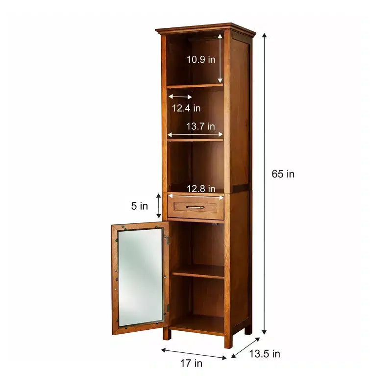 Teamson Home Avery Freestanding Linen Cabinet with Glass Doors, Drawer & Shelves