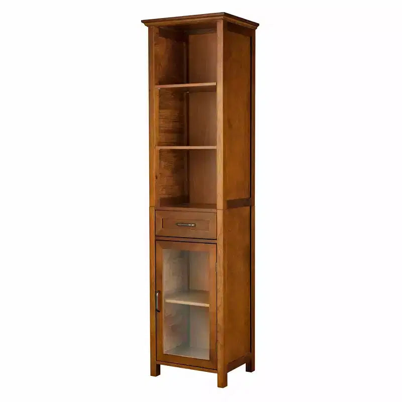 Teamson Home Avery Freestanding Linen Cabinet with Glass Doors, Drawer & Shelves