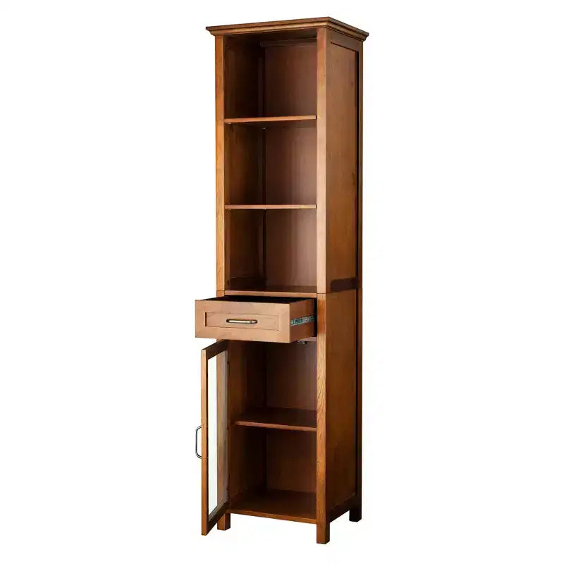 Teamson Home Avery Freestanding Linen Cabinet with Glass Doors, Drawer & Shelves