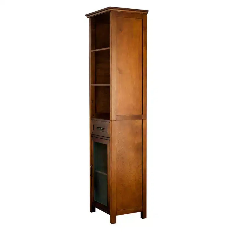 Teamson Home Avery Freestanding Linen Cabinet with Glass Doors, Drawer & Shelves