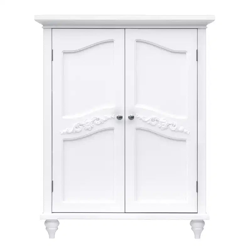 Teamson Home Versailles White Floor Storage Cabinet, Freestanding 2-Door Organizer with Adjustable Shelves