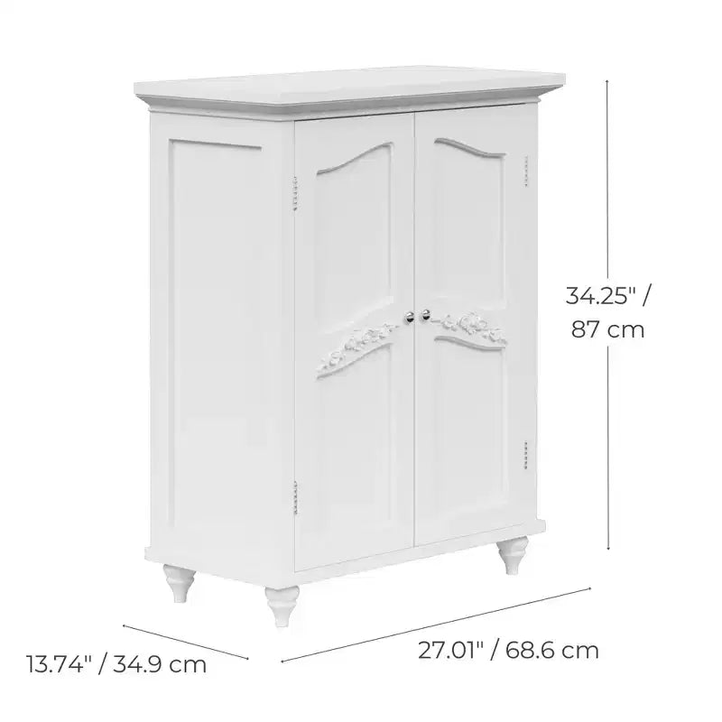 Teamson Home Versailles White Floor Storage Cabinet, Freestanding 2-Door Organizer with Adjustable Shelves