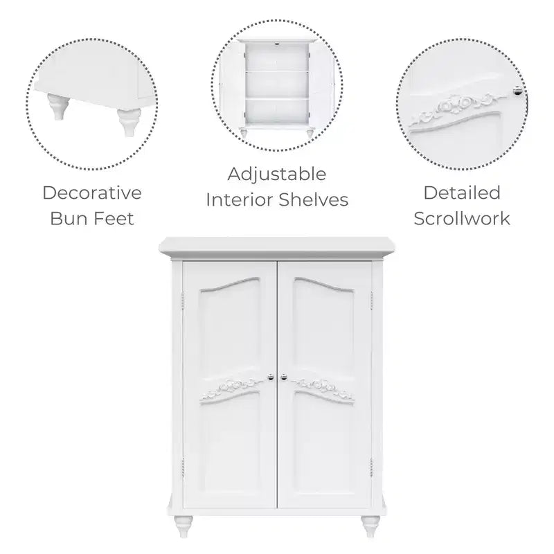 Teamson Home Versailles White Floor Storage Cabinet, Freestanding 2-Door Organizer with Adjustable Shelves