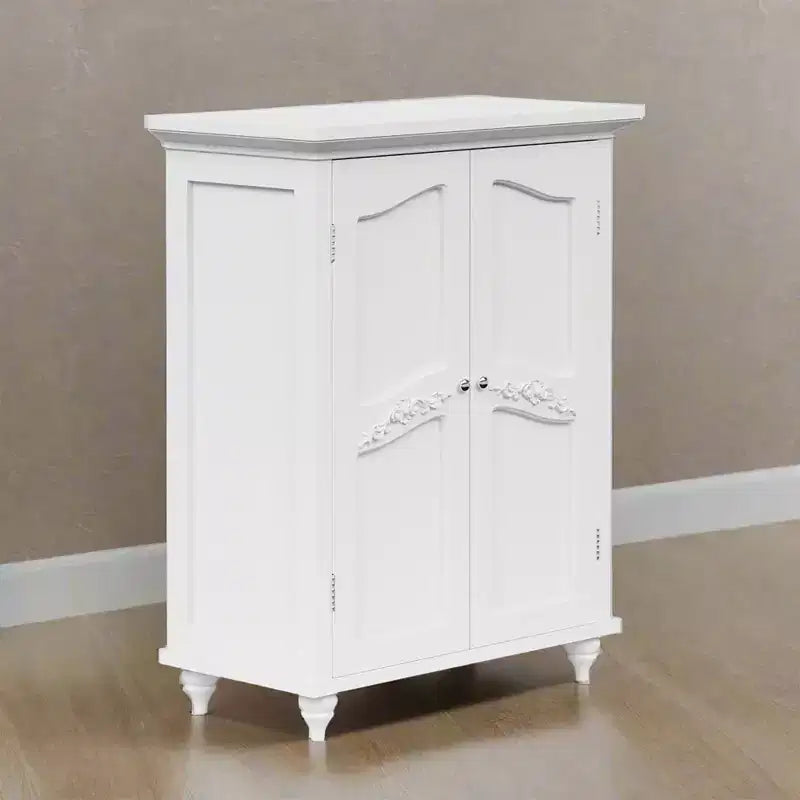 Teamson Home Versailles White Floor Storage Cabinet, Freestanding 2-Door Organizer with Adjustable Shelves