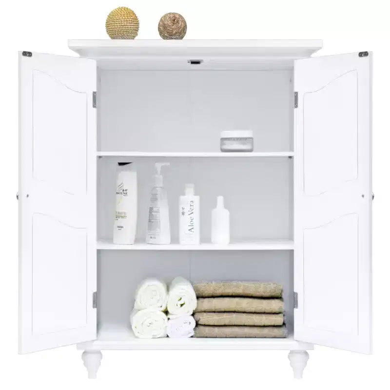Teamson Home Versailles White Floor Storage Cabinet, Freestanding 2-Door Organizer with Adjustable Shelves