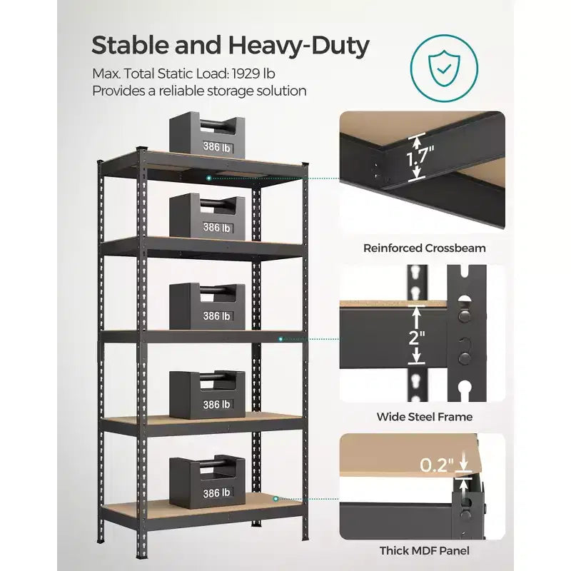 5-Tier Storage Shelves, Set of 2 Garage Storage, Adjustable Shelving Units, 17.7 x 35.4 x 70.9 Inches, Load 1929 lb Each, Shed Warehouse Basement