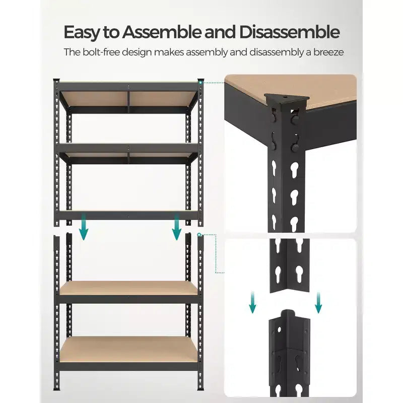5-Tier Storage Shelves, Set of 2 Garage Storage, Adjustable Shelving Units, 17.7 x 35.4 x 70.9 Inches, Load 1929 lb Each, Shed Warehouse Basement