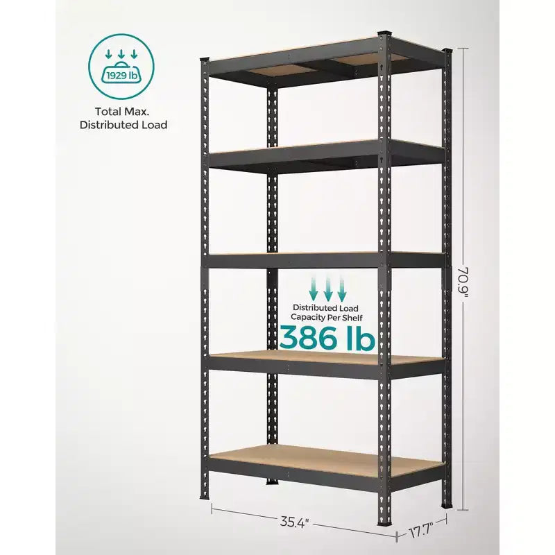5-Tier Storage Shelves, Set of 2 Garage Storage, Adjustable Shelving Units, 17.7 x 35.4 x 70.9 Inches, Load 1929 lb Each, Shed Warehouse Basement