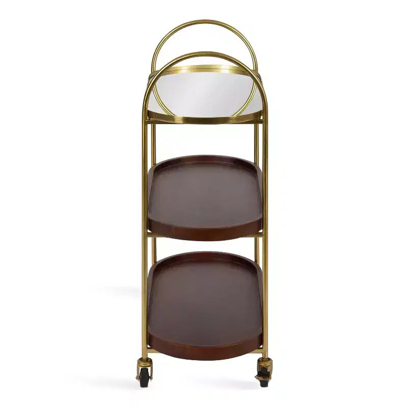 Kate and Laurel Maxfield Oval Wood Bar Cart, 26x13x36, Walnut Brown and Gold