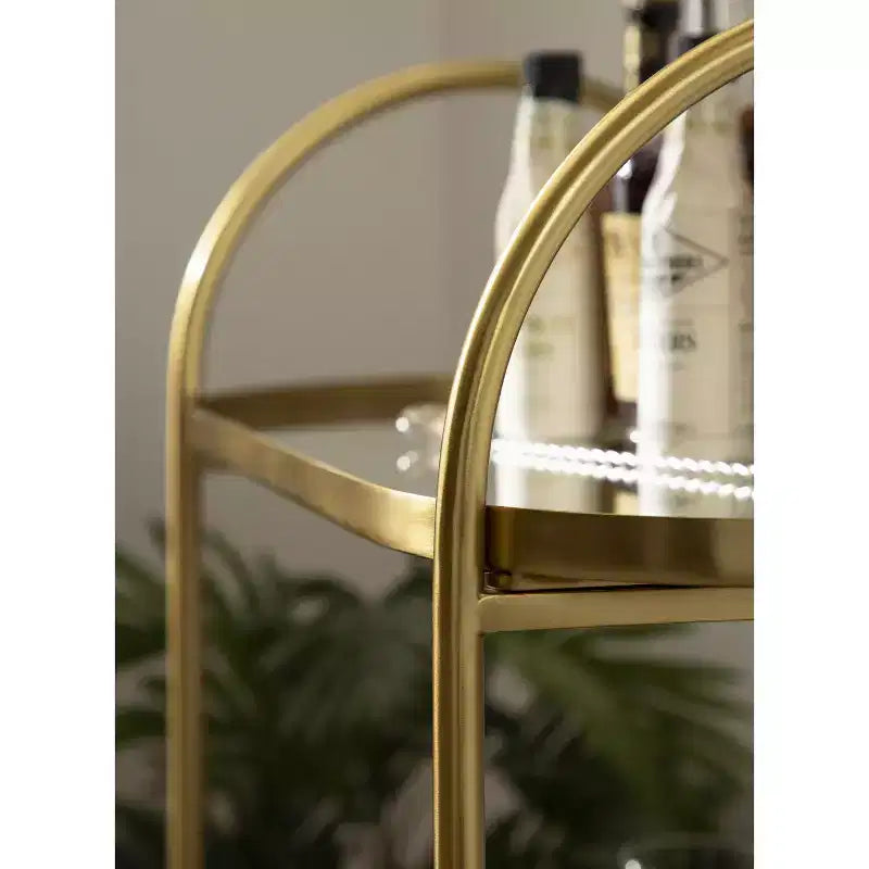 Kate and Laurel Maxfield Oval Wood Bar Cart, 26x13x36, Walnut Brown and Gold