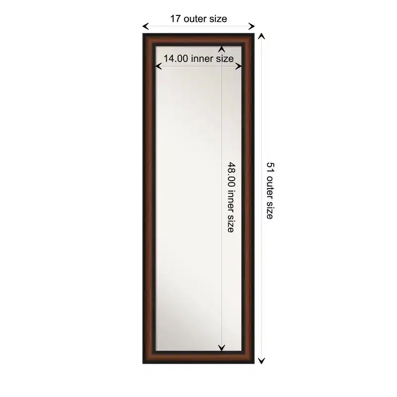Amanti Art Yale Walnut Non-Beveled On the Door Mirror Full Length Mirror, Wall Mirror 51.5 in x 17.5 in.