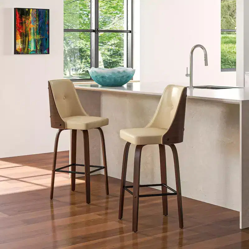HOMCOM Bar Height Bar Stools Set of 2 PU Leather Swivel Barstools with Footrest and Tufted Back