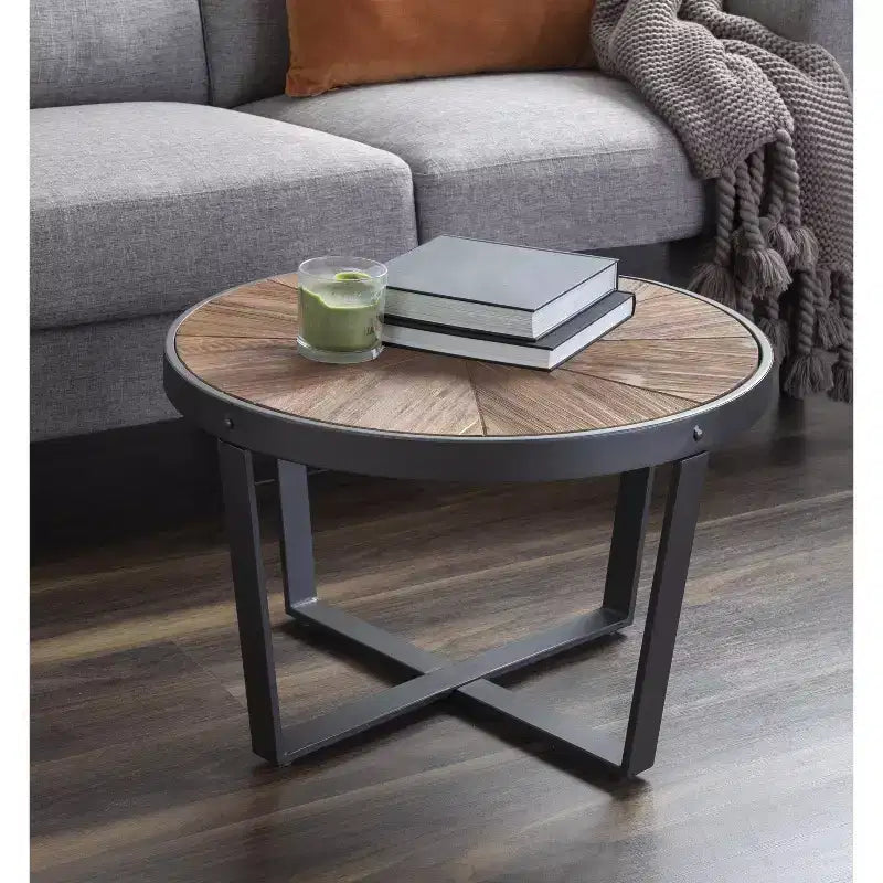 Kate and Laurel Gerhardt Round Metal Coffee Table, 24x24x15.5, Rustic Brown and Black