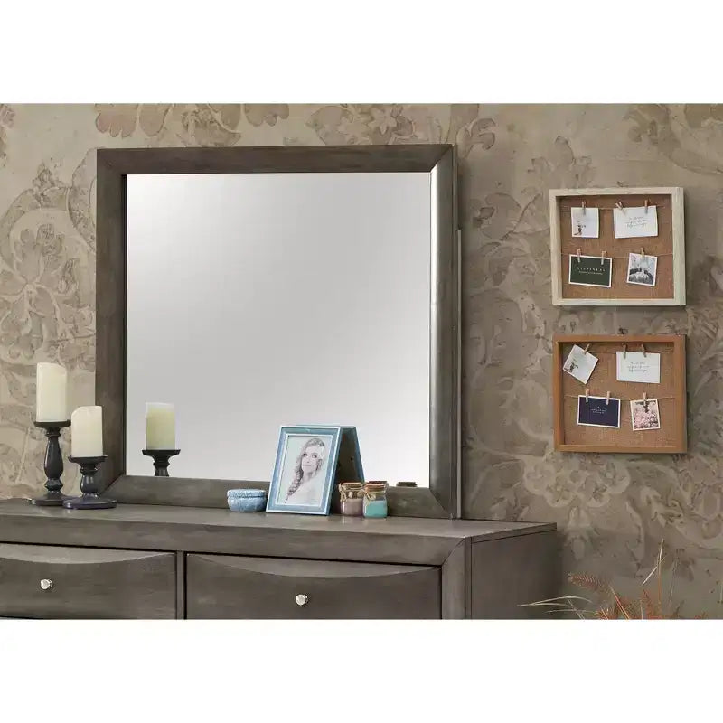 Passion Furniture Marilla 35 in. x 39 in. Modern Rectangle Framed Dresser Mirror