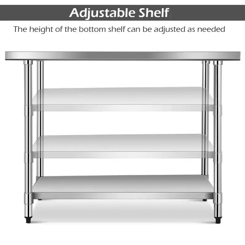 Costway Stainless Steel Table with Overshelves, 48'' X 24'' Work Table with 48'' X 12'' Shelf