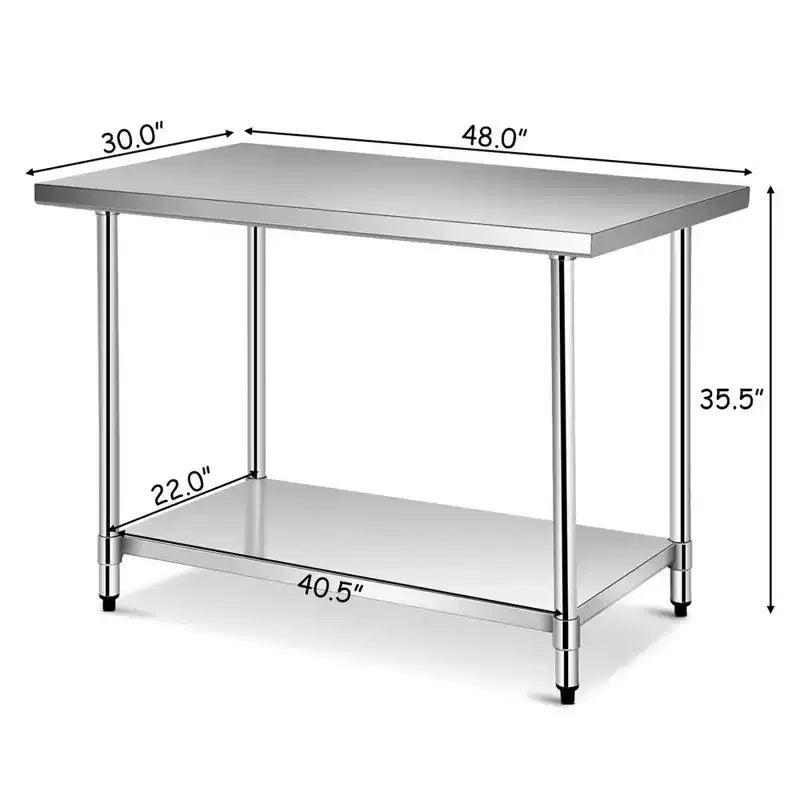 Costway Stainless Steel Table with Overshelves, 48'' X 24'' Work Table with 48'' X 12'' Shelf
