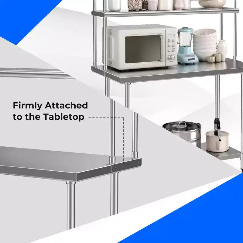 Costway Stainless Steel Table with Overshelves, 48'' X 24'' Work Table with 48'' X 12'' Shelf