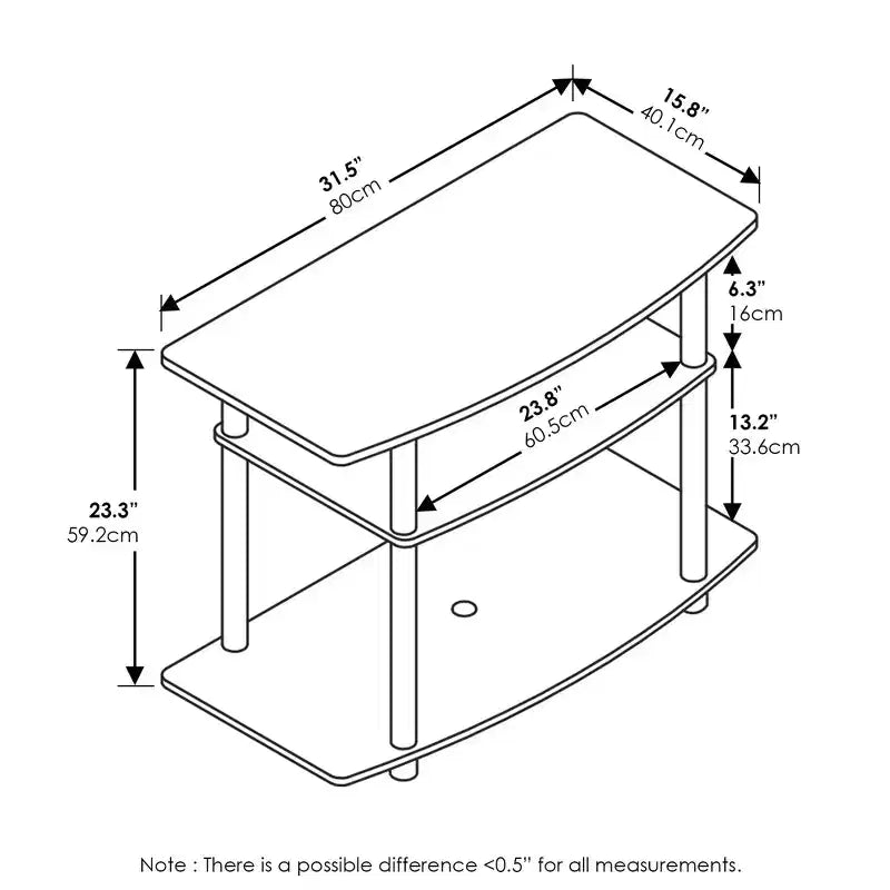 Furinno 3-Tier TV Stand Console Table Media Entertainment Center for TV's up to 32