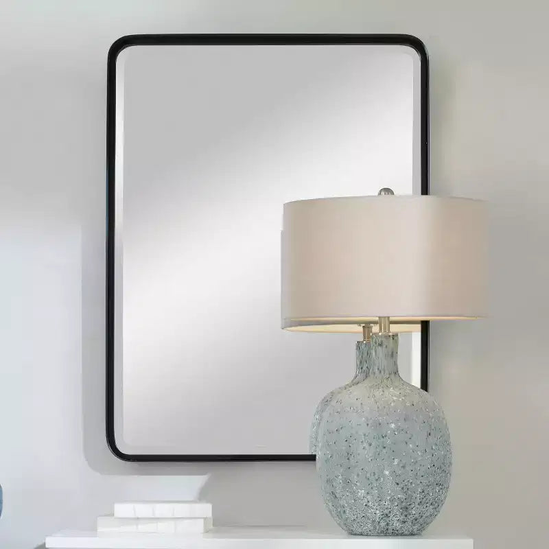Uttermost Rectangular Vanity Decorative Wall Mirror Modern Beveled Satin Black Iron Frame 30 Wide Bathroom Bedroom Living Room