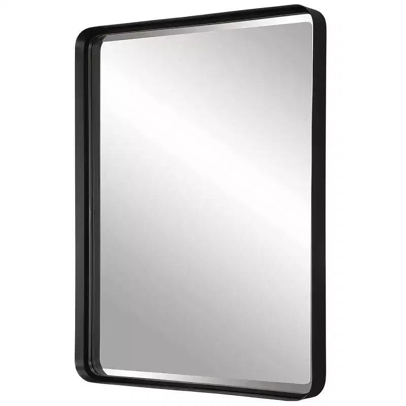 Uttermost Rectangular Vanity Decorative Wall Mirror Modern Beveled Satin Black Iron Frame 30 Wide Bathroom Bedroom Living Room