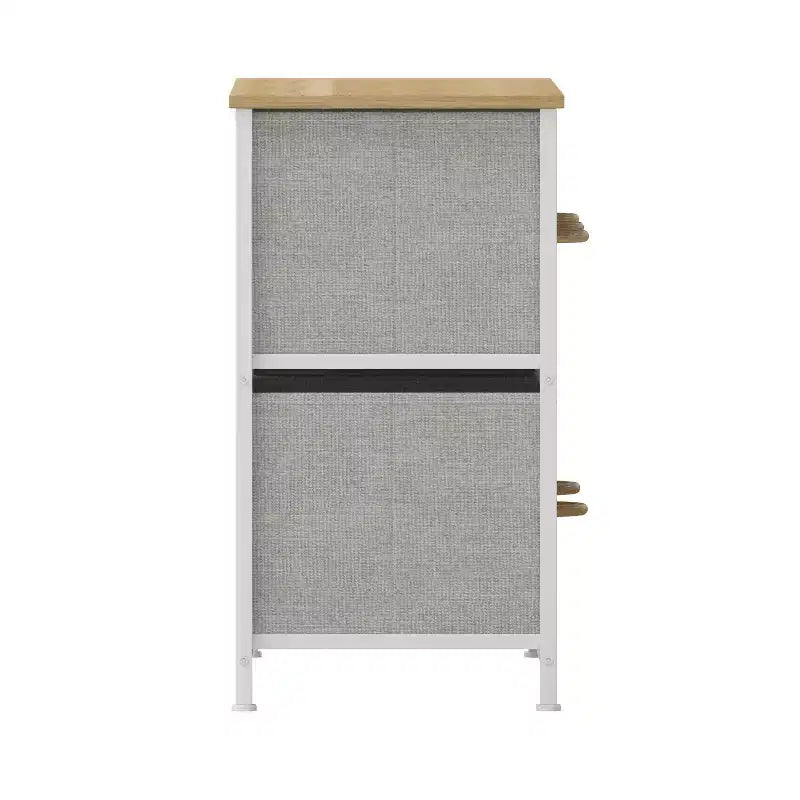 Emma and Oliver 5 Drawer Storage Dresser with Cast Iron Frame, Wood Top and Easy Pull Fabric Drawers with Wooden Handles
