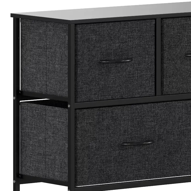 Emma and Oliver 5 Drawer Storage Dresser with Cast Iron Frame, Wood Top and Easy Pull Fabric Drawers with Wooden Handles